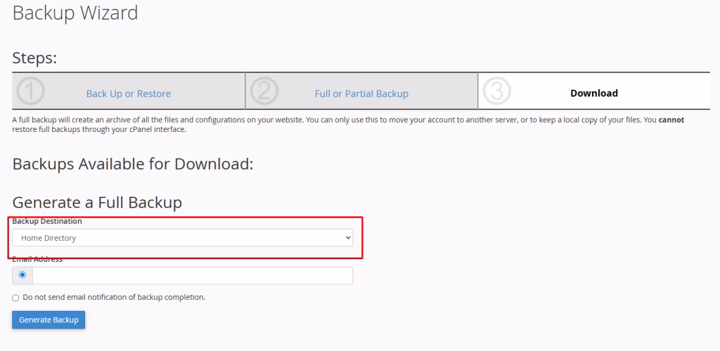 copia de seguridad cPanel