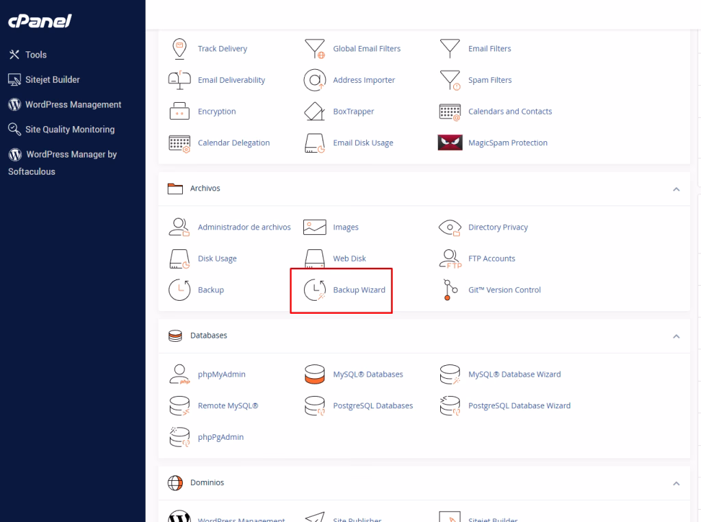 copia de seguridad cPanel