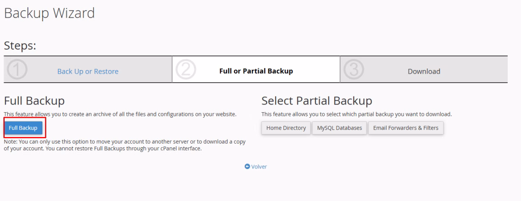 copia de seguridad cPanel